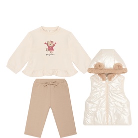Gilet, Go Girls Long-Sleeved Top & Track Pants Three-Piece Set