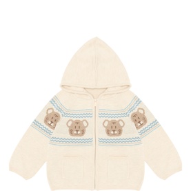 Bear Jacquard Zip Hooded Cardigan