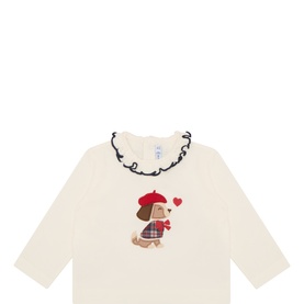 Dog Graphic Ruffle-Trim Top