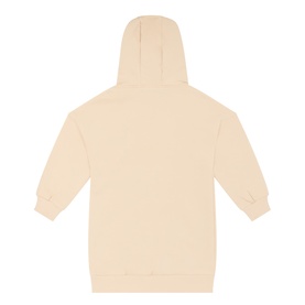 Mayoral light khaki hooded sweatshirt dress, back view, cotton-polyester blend with ribbed cuffs and kangaroo pocket style hood