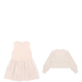 Tulle Dress & Bow Sweater Two-Piece Set