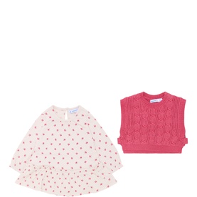 Floral Dress & Knitted Vest Two-Piece Set