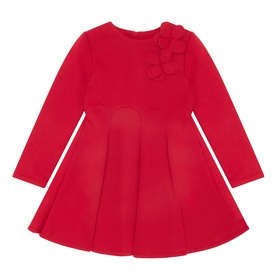 Mayoral girls' raspberry long-sleeve dress with flared skirt and floral corsage detail at shoulder