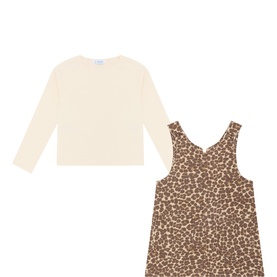 Leopard Pinafore Dress & Long-Sleeved Top Two-Piece Set