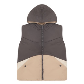 Mayoral Hazelnut gilet with attached hood, two-tone colourblock design in dark brown and beige, zip fastening