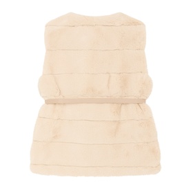 Mayoral beige faux fur gilet for girls, sleeveless with horizontal stripe texture and cinched waist, back view