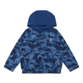 Mayoral Atlantic blue camouflage print hoodie with contrasting solid blue hood, long sleeves, and small logo detail