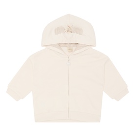 Mayoral Talco zip-up hoodie with bear ear hood detail in cream cotton blend, front view flat lay