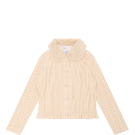 Cable Knit Faux Fur Collar Cardigan