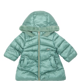Mayoral bayleaf padded jacket with faux fur-trimmed hood and gold zip, baby months
