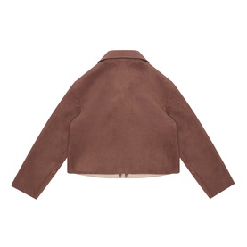 Mayoral children's chestnut jacket, back view showing collar, zip fastening and contrast lining detail