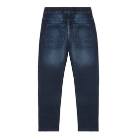 Mayoral Boys Blue Black jeans, back view showing elasticated waistband, faded wash denim, and rear patch pockets.