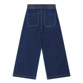 Mayoral children's super dark wide-leg jeans, back view, elasticated waistband, contrast stitching and large patch pockets