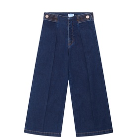 Button Tab Wide Leg Jeans