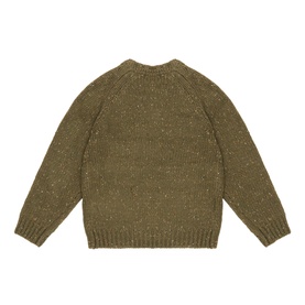 Mayoral pine green cotton knit sweater, back view, with speckled texture and ribbed cuffs and hem