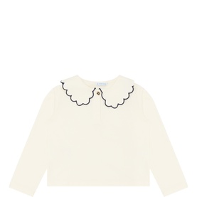 Scalloped Collar Long-Sleeved Top