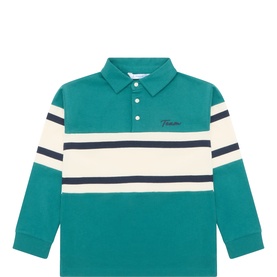 Mayoral lake green long-sleeve polo shirt with cream and navy chest stripes and embroidered logo, 99% cotton