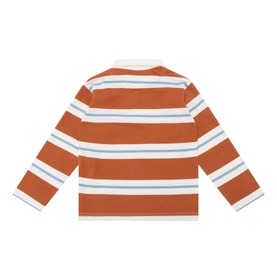 Mayoral brick red horizontal stripe long-sleeve polo shirt for children, back view, 100% cotton