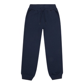 Mayoral blue cotton jogger sweat bottoms with elasticated waistband, drawstring tie, and ribbed cuffs