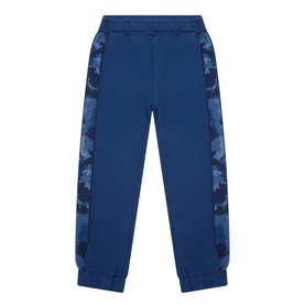 Mayoral Atlantic blue sweat bottoms with camo side stripe panels and ribbed cuffs, 60% cotton mix