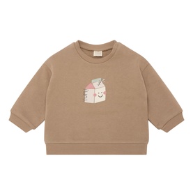 Mayoral Sweat Top in opal with milk carton graphic print, crew neck, and ribbed cuffs