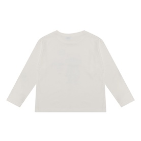 Mayoral cream long-sleeve cotton T-shirt, back view, plain finish with ribbed cuffs