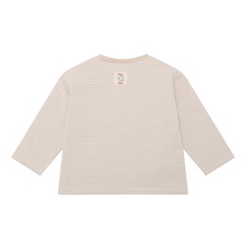 Mayoral rock stripe long-sleeve cotton T-shirt, back view showing crew neck and ribbed cuffs in neutral beige and brown tones