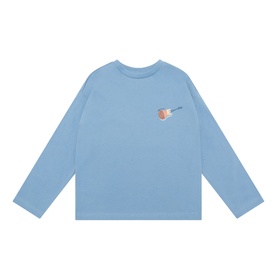 Mayoral rain blue long-sleeve cotton T-shirt with small graphic chest print, children's