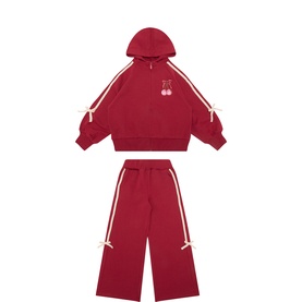 Cherry Graphic & Bow Embellished Hoodie & Track Bottoms Two-Piece Set