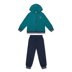 Mayoral lake blue zip-up hooded tracksuit set with navy joggers, contrast stripe trim, small chest logo