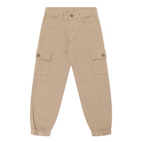 Mayoral Structured Cargo Trousers in sand, with cargo pockets, belt loops, button fastening, and elasticated cuffs. Children's.