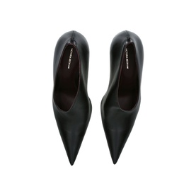 Victoria Beckham Sloan Sculptural Pump 100 Courts in black leather, pointed toe, overhead flat-lay view showing pair