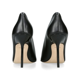 Victoria Beckham Sloan Sculptural Pump 100 Courts in black leather, rear view showing stiletto heel with nude sole