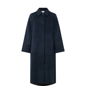 Samsoe & Samsoe wool cashmere blend coat in Salute navy, longline silhouette with point collar and button front