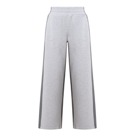 Spanx Sweat Bottoms in light grey marl with dark grey side stripe detail, wide-leg silhouette and elasticated waistband