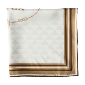 Prada Accessories neutral silk scarf with geometric quilted pattern, rope detail, and gold-tone striped border