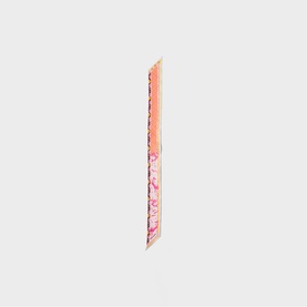 Prada Accessories yellow narrow silk twilly scarf with pink floral border print, shown flat against white background