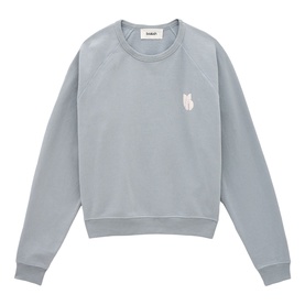 Bash blue crew neck sweatshirt with small white logo embroidery on chest, ribbed cuffs and hem