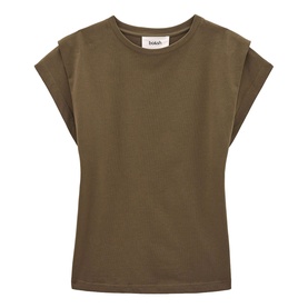 Bash brown cap-sleeve T-shirt with crew neck and relaxed fit, ghost shot on plain background