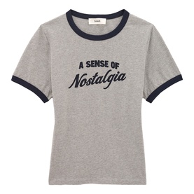 Bash grey cotton ringer T-shirt with navy trim and "A Sense of Nostalgia" slogan print