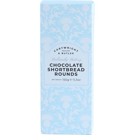 Cartwright & Butler Chocolate Shortbread Rounds in light blue floral patterned box, 150g