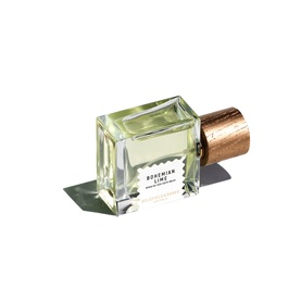 Goldfield & Banks Bohemian Lime Eau de Parfum, clear glass bottle with rose gold cap and pale green juice