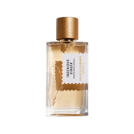 Goldfield & Banks Ingenious Ginger Eau de Parfum, clear glass bottle with gold cap and warm amber liquid