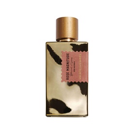 Goldfield & Banks Rose Magnitude Eau de Parfum in gold leopard-print bottle with pink label and brushed gold cap