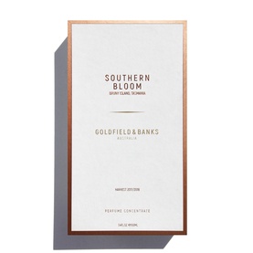Goldfield & Banks Southern Bloom Perfume Concentrate box, white with rose gold border, Harvest Edition packaging
