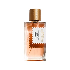Goldfield & Banks Sunset Hour Eau de Parfum in amber glass bottle with gold cap and botanical label detail