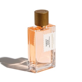 Goldfield & Banks Sunset Hour Eau de Parfum, clear glass bottle with peach-toned juice and gold cap