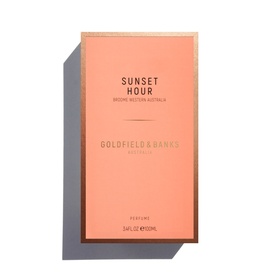 Goldfield & Banks Sunset Hour Eau de Parfum box in coral pink with rose gold lettering, 100ml