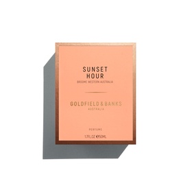 Goldfield & Banks Sunset Hour Eau de Parfum in coral and rose gold box packaging, 50ml
