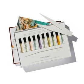 Goldfield & Banks Discovery Sample Collection fragrance set, open box revealing row of ten miniature perfume vials with scent strips